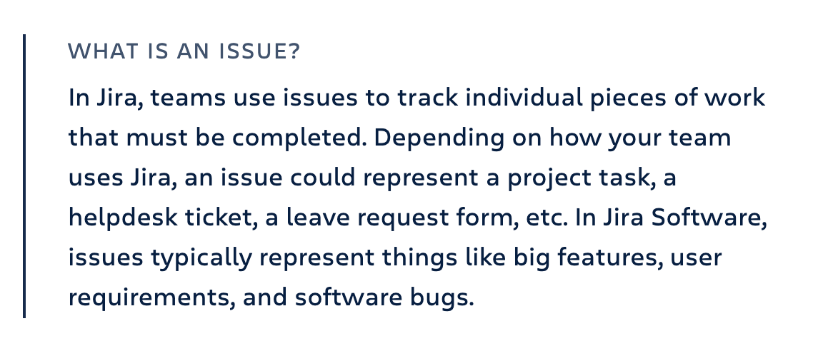 An explanation of what a Jira Issue is