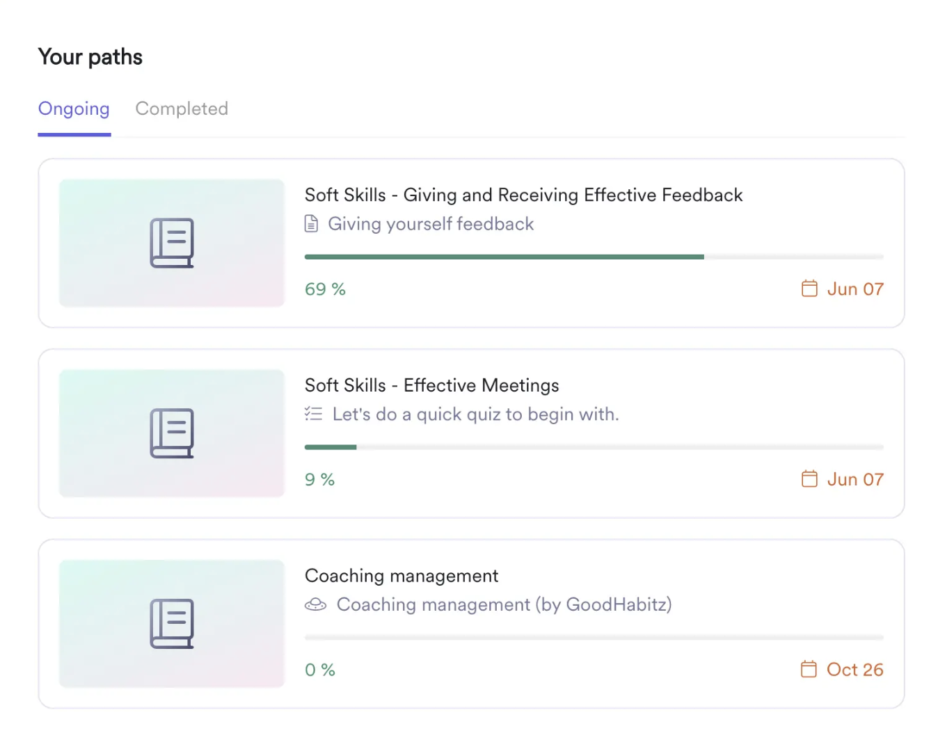 A screenshot of Leapsome Learning's learning path dashboard.