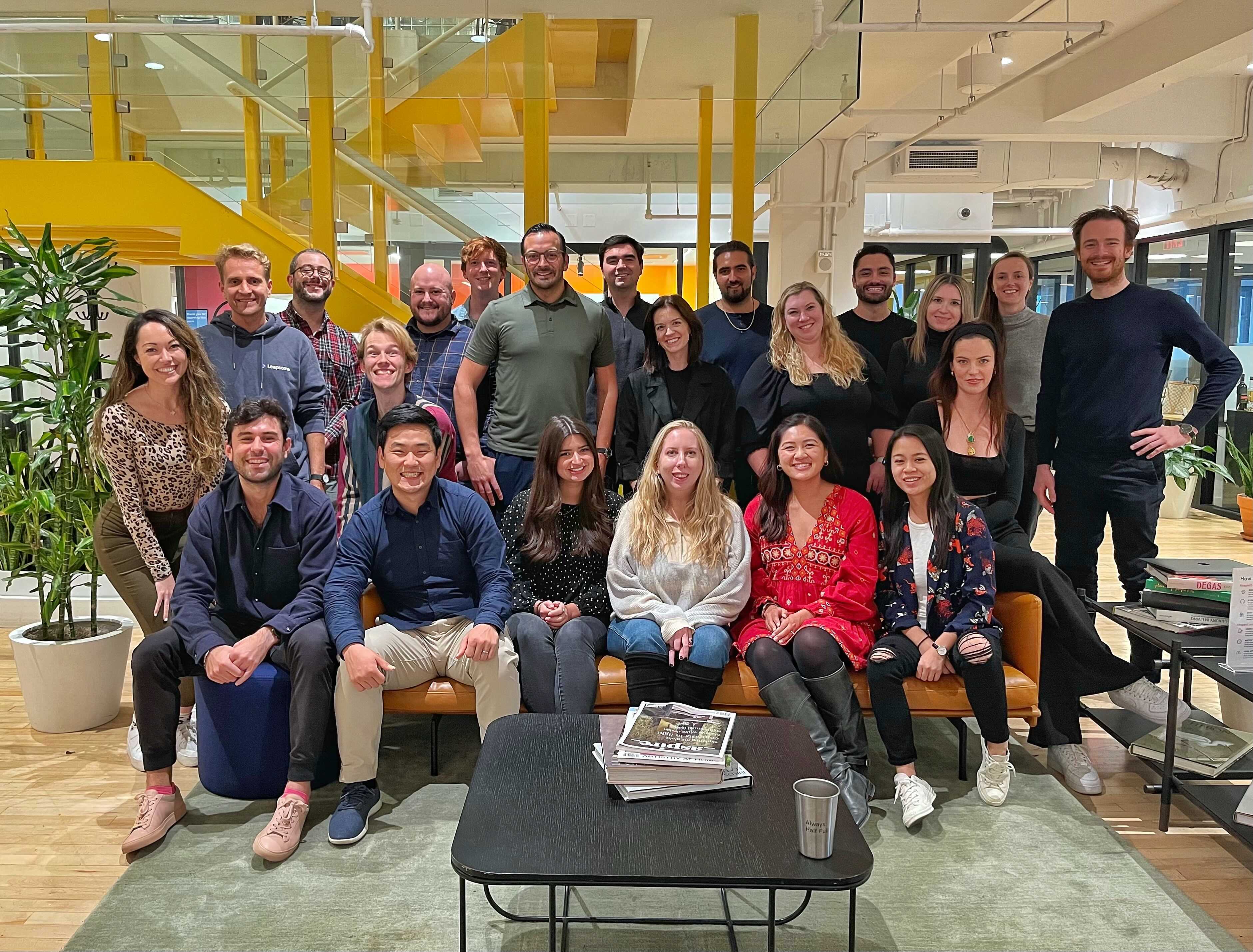 A  group photo of the Leapsome NYC team in the new office