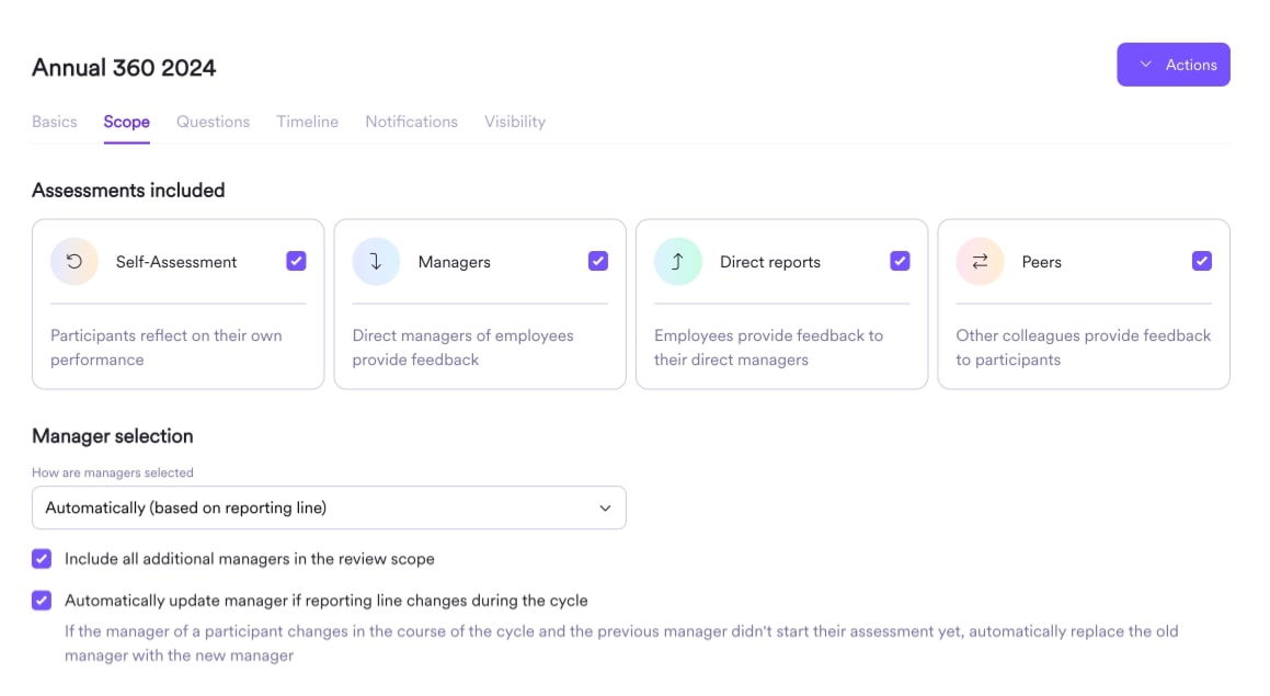 A screenshot showing how to create an appraisal template using Leapsome's Reviews module.