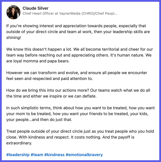 LinkedIn post by HR influencer Claude Silver