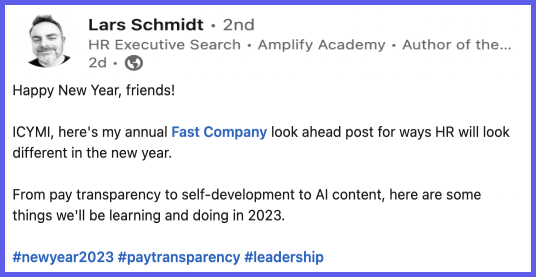 Screenshot of a Linkedin post by Lars Schmidt