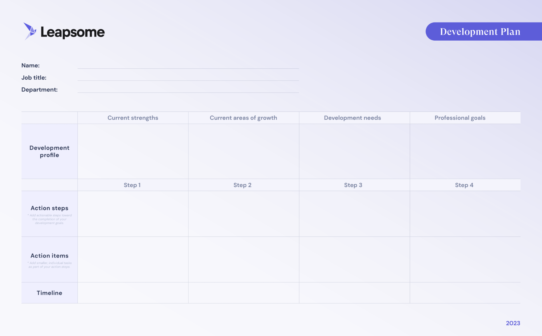 A screenshot of Leapsome’s Development Plan template.