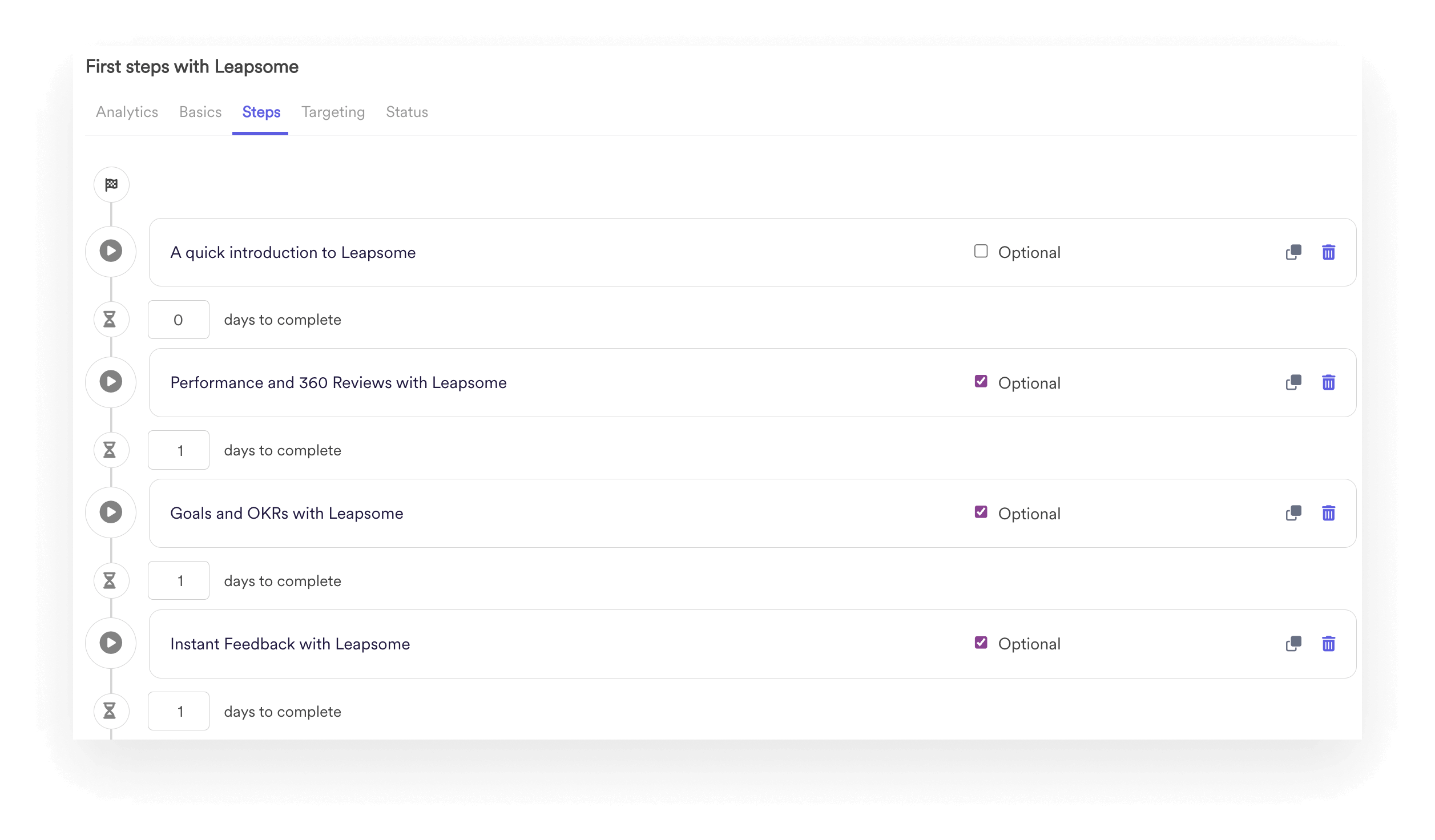 A screenshot of a learning pathway within Leapsome's Learning module.