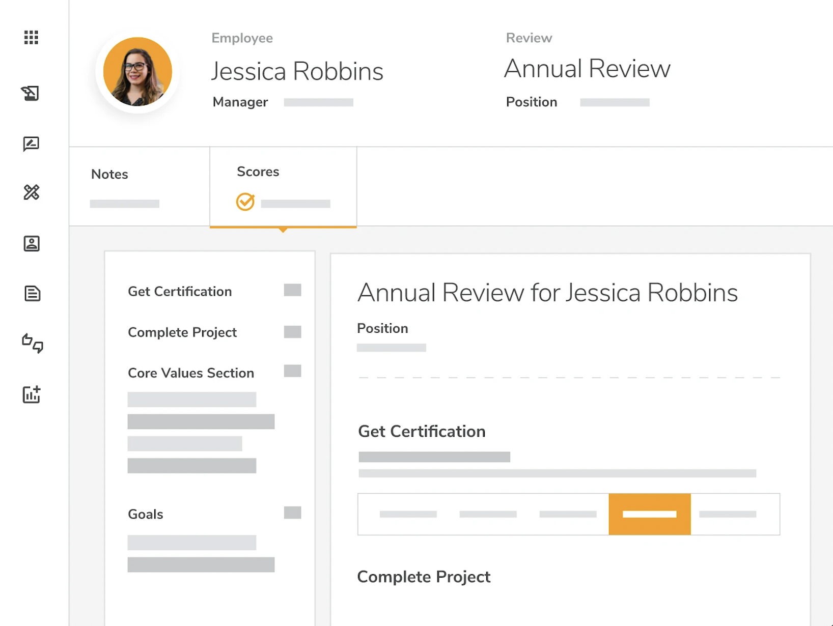 A screenshot of an employee annual review interface within Mitratech Trakstar.