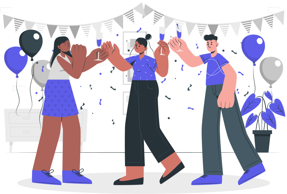 Illustration of three people celebrating at work