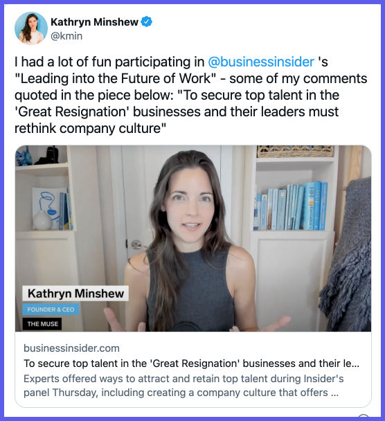 Tweet by HR influencer Kathryn Minshew